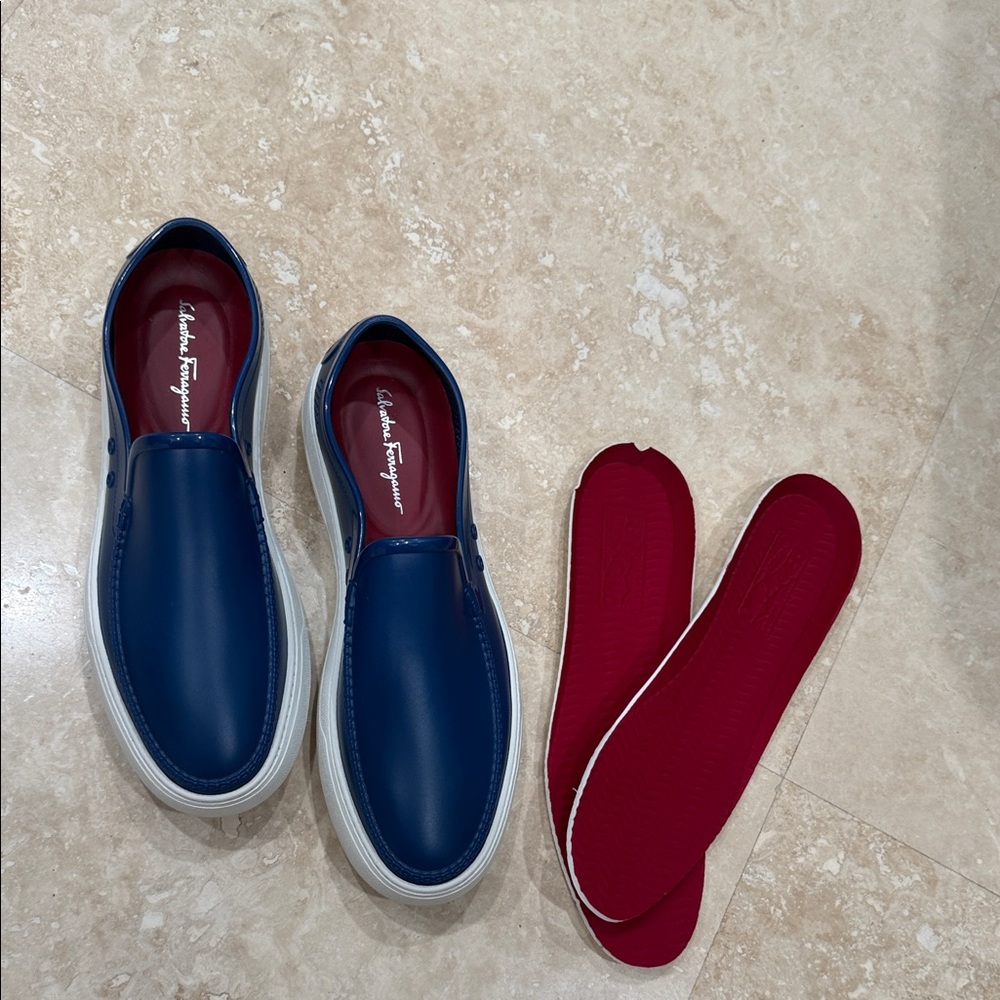 Salvatore Ferragamo Navy Blue Slip-On Loafers
